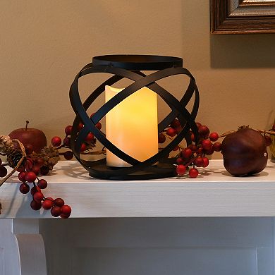 LumaBase Banded Metal Lantern With Light-Up Candle