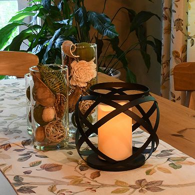 LumaBase Banded Metal Lantern With Light-Up Candle