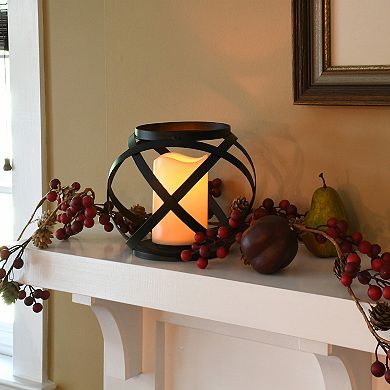 LumaBase Banded Metal Lantern With Light-Up Candle