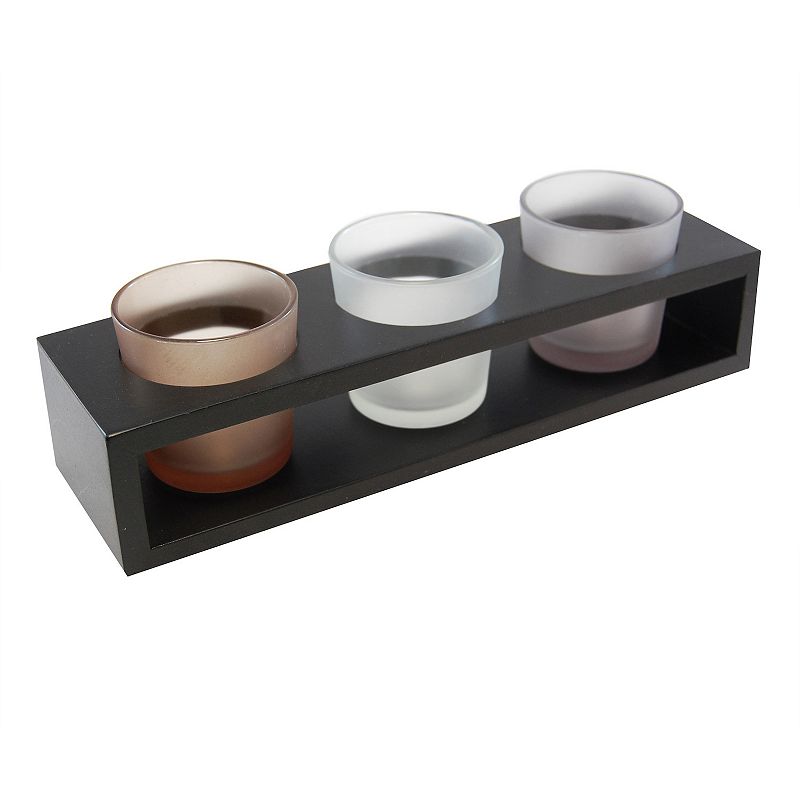 LumaBase Wooden & Glass Votive Candleholder 4-Piece Set, Multicolor