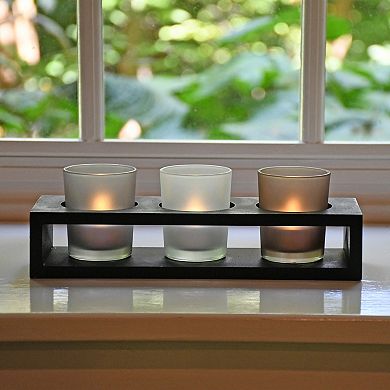 LumaBase Wooden & Glass Votive Candleholder 4-Piece Set