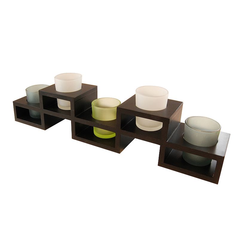 LumaBase Wooden & Glass Votive Candleholder 6-Piece Set, Multicolor
