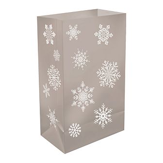 LumaBase Plastic Luminaria Bags - Silver Snowflake (12 count)