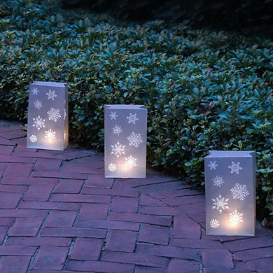 LumaBase Plastic Luminaria Bags - Silver Snowflake (12 count)