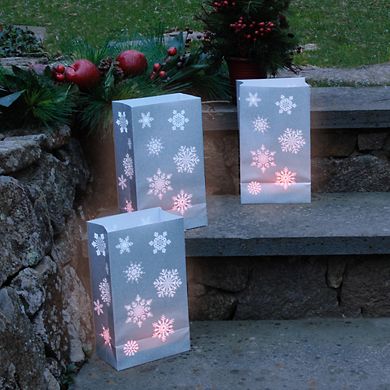 LumaBase Plastic Luminaria Bags - Silver Snowflake (12 count)