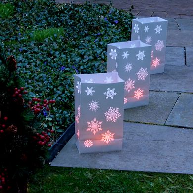 LumaBase Plastic Luminaria Bags - Silver Snowflake (12 count)