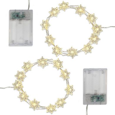LumaBase Battery Operated LED Mini String Lights - Snowflake (Set of 2)