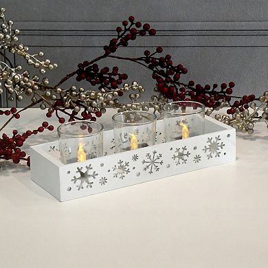 Wooden Snowflake Tray with 3 Glass Candleholders