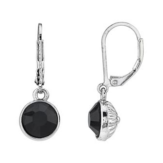 1928 Silver-Tone Black Drop Earrings
