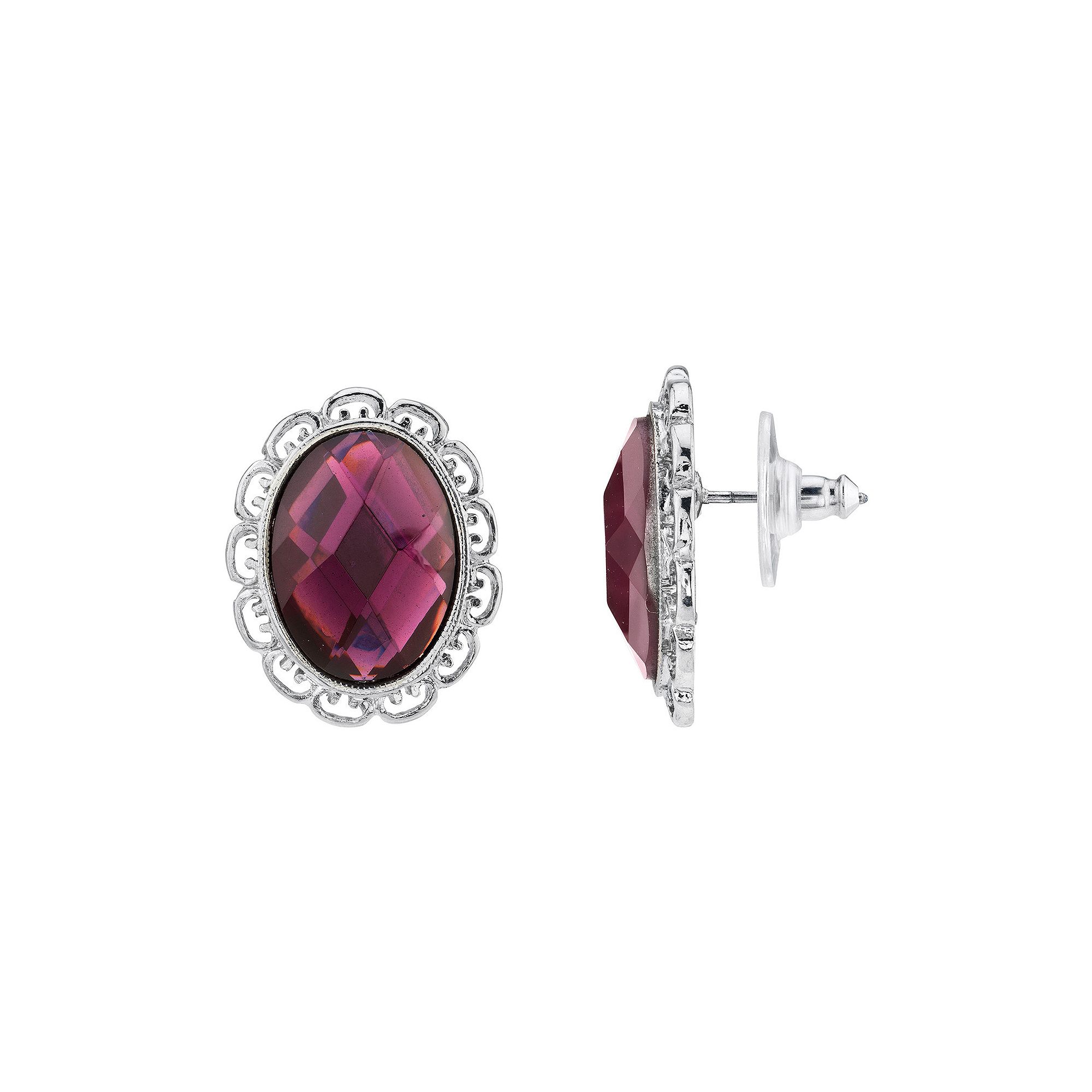 18915911 1928 Silver-Tone Purple Stone Faceted Oval Button  sku 18915911