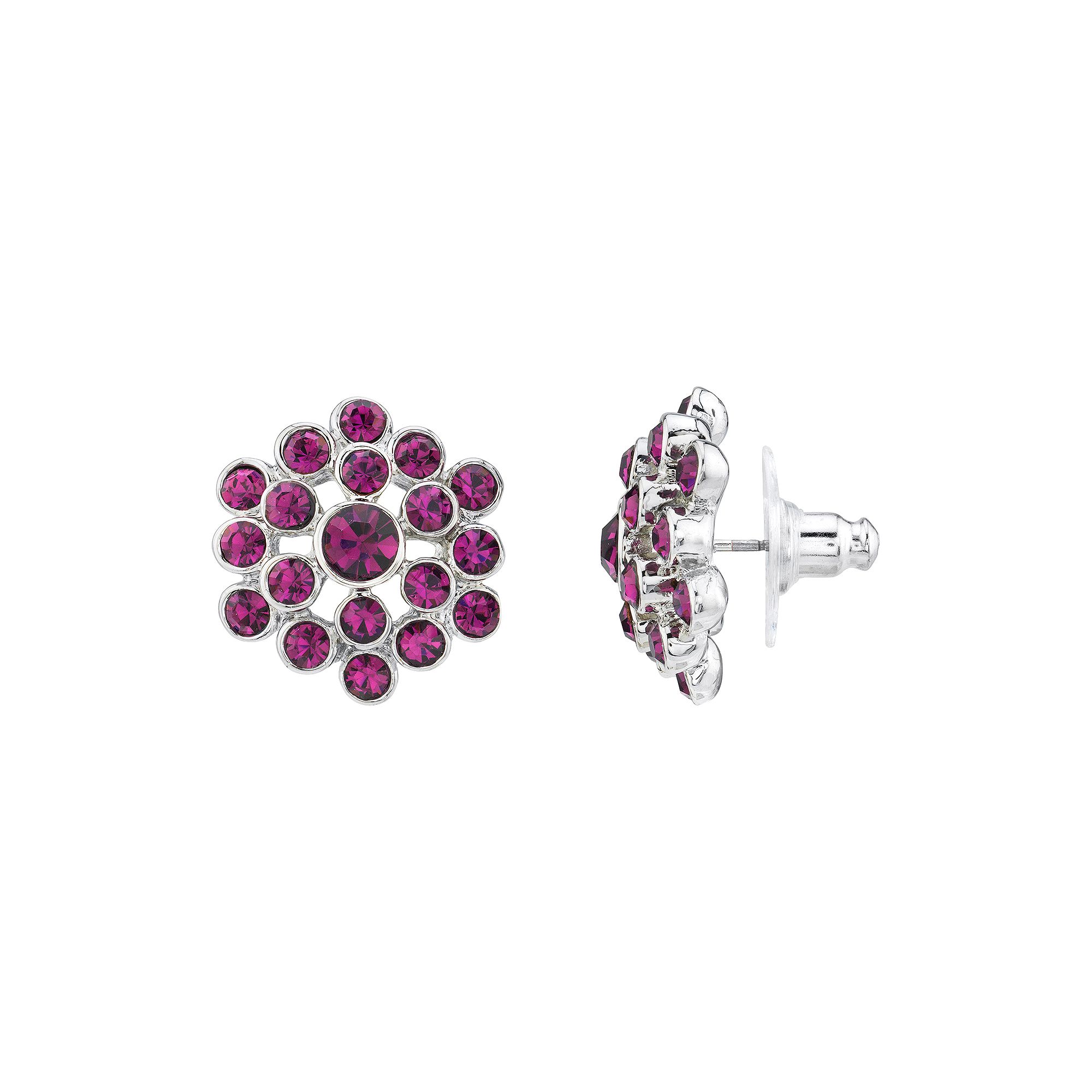 1928 Silver-Tone Amethyst Button Earrings, Womens, Purple