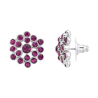 1928 Silver-Tone Amethyst Button Earrings