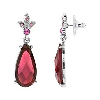 1928 Silver-Tone Purple Crystals Teardrop Earrings