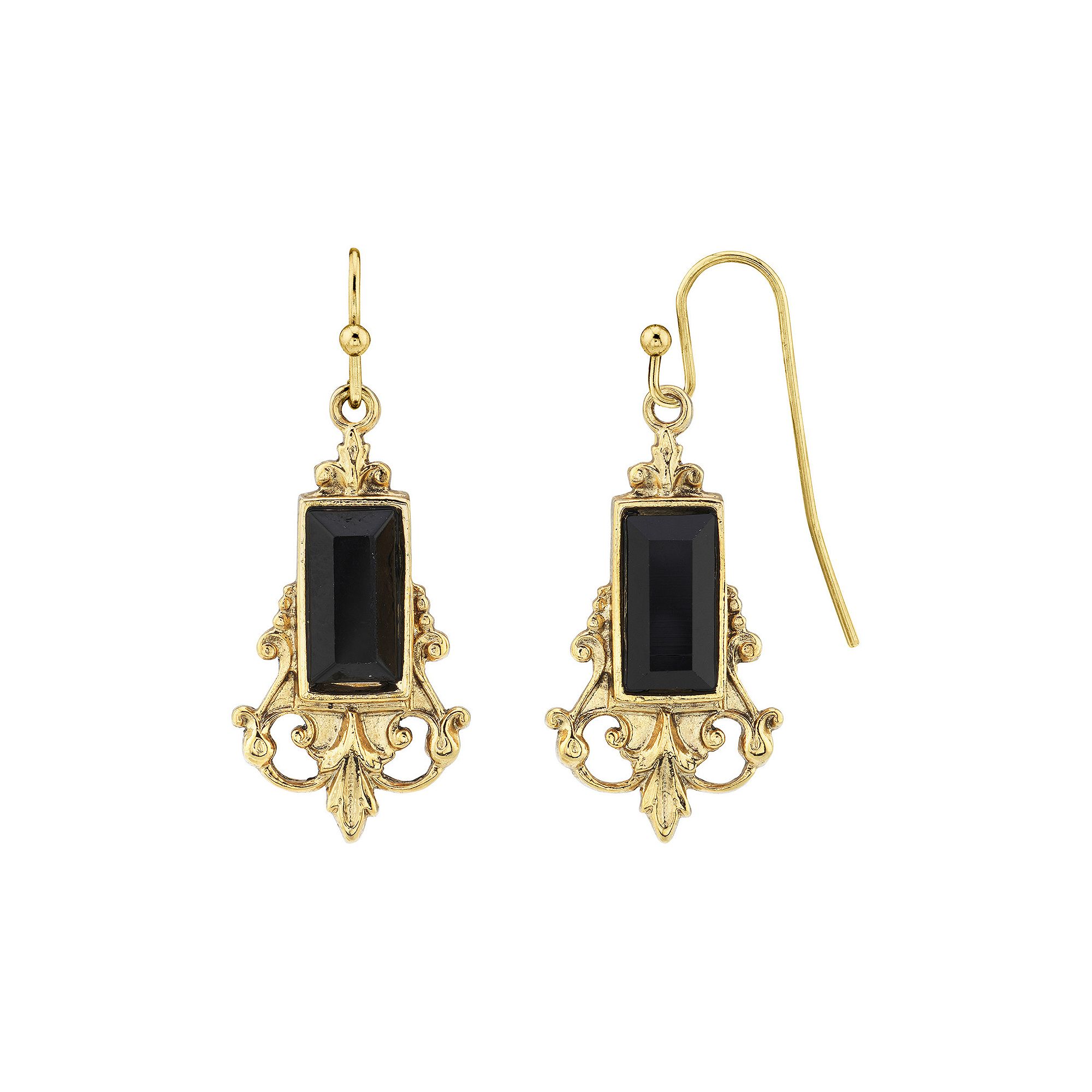 1928 Gold-Tone Black Drop Earrings, Womens