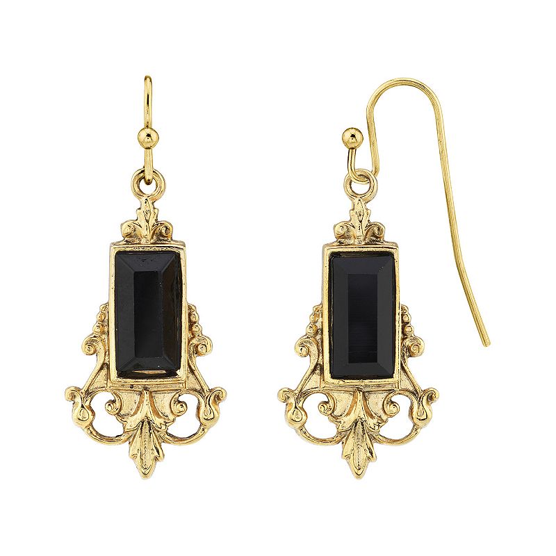1928 Gold-Tone Black Drop Earrings, Womens
