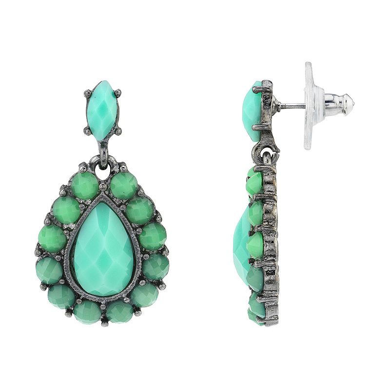 1928 Black-Tone Turquoise Color Pearshape Faceted Drop Earrings, Womens, B