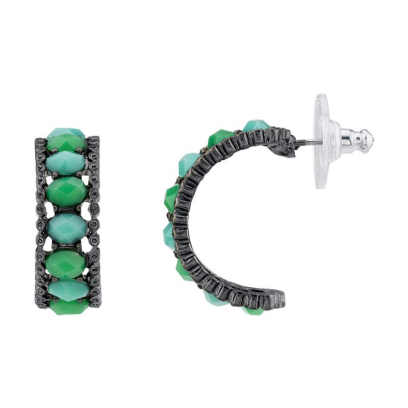 1928 Black-Tone Turquoise Partial Hoop Earrings, Womens, Blue