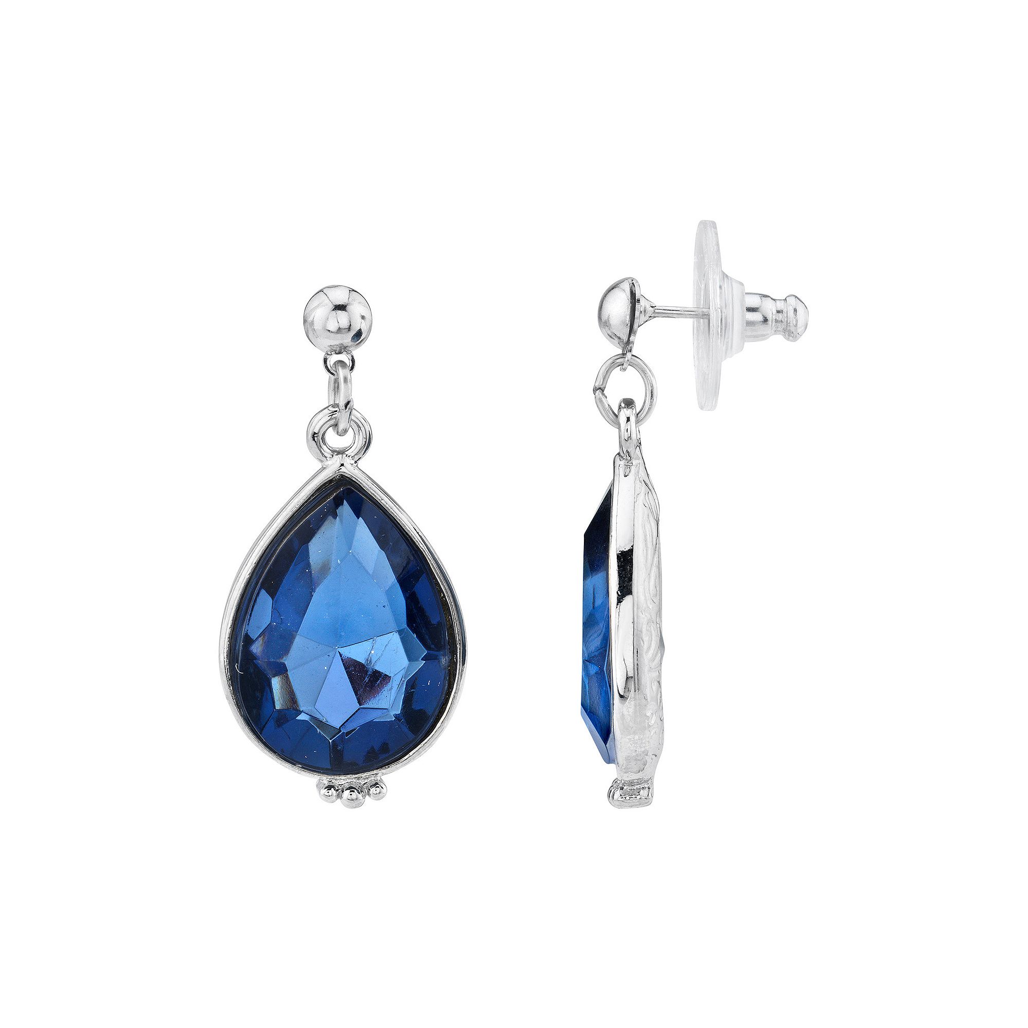 1928 Silver-Tone Blue Teardrop Earrings, Womens