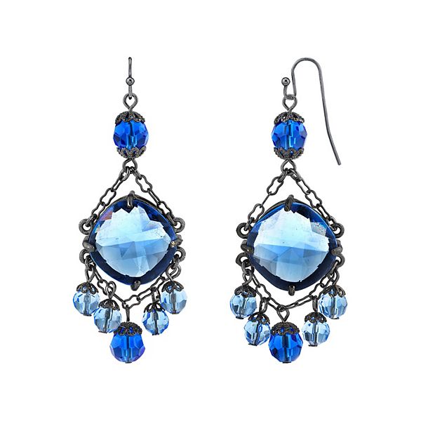 1928 Black Tone Blue Chandelier Wire Drop Earrings