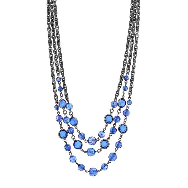 1928 Black-Tone Sapphire Blue 3-Strand Necklace