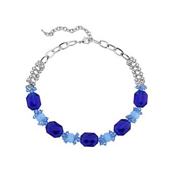 1928 Silver-Tone Bright Blue Beaded Necklace