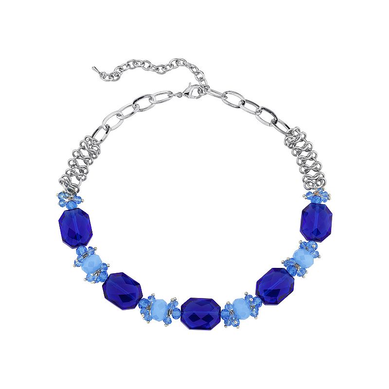1928 Silver-Tone Bright Blue Beaded Necklace, Womens