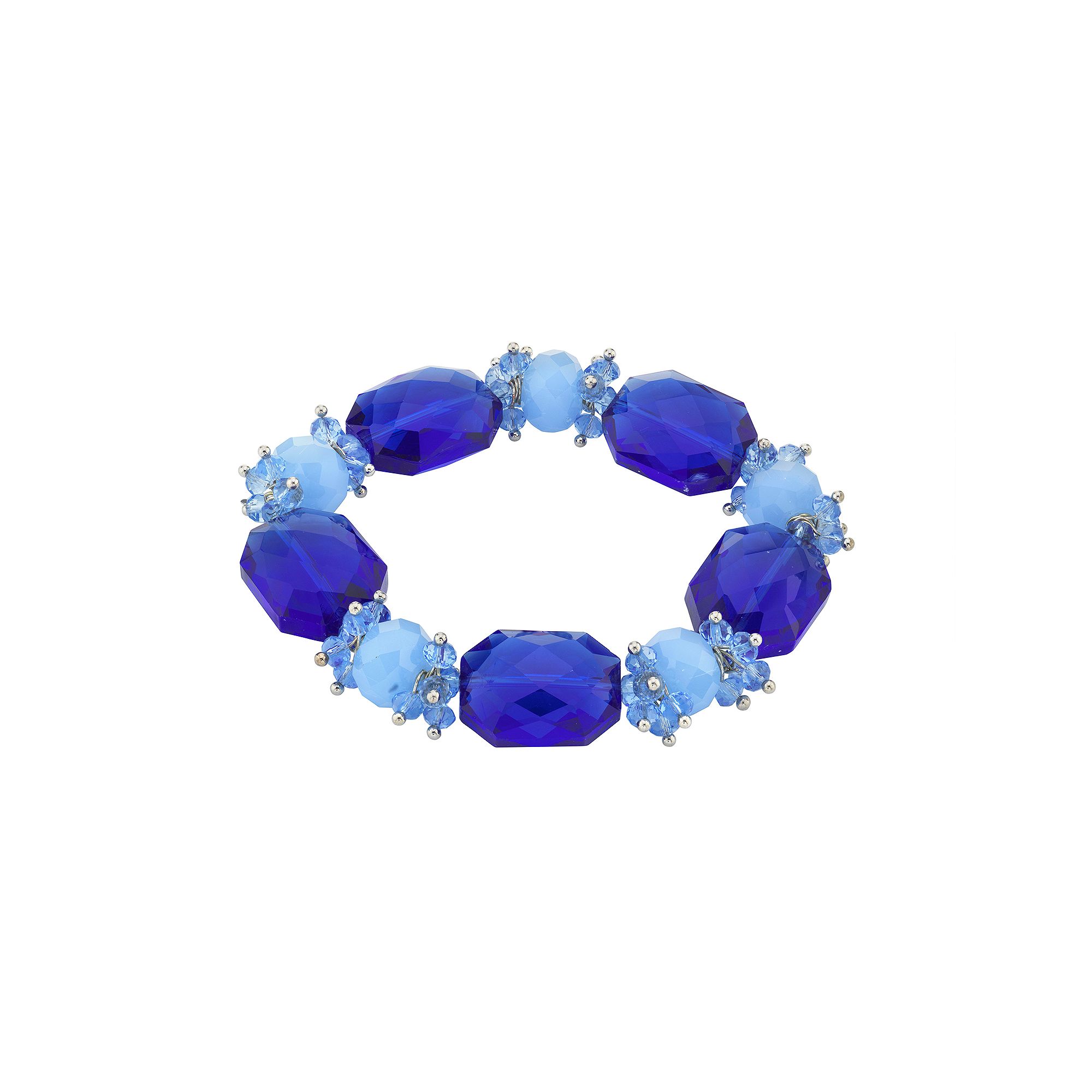 1928 Silver-Tone Bright Blue Beaded Stretch Bracelet, Womens