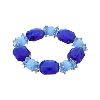 1928 Silver-Tone Bright Blue Beaded Stretch Bracelet