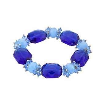 1928 Silver-Tone Bright Blue Beaded Stretch Bracelet