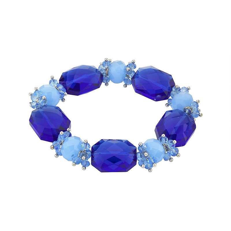 1928 Silver-Tone Bright Blue Beaded Stretch Bracelet, Womens