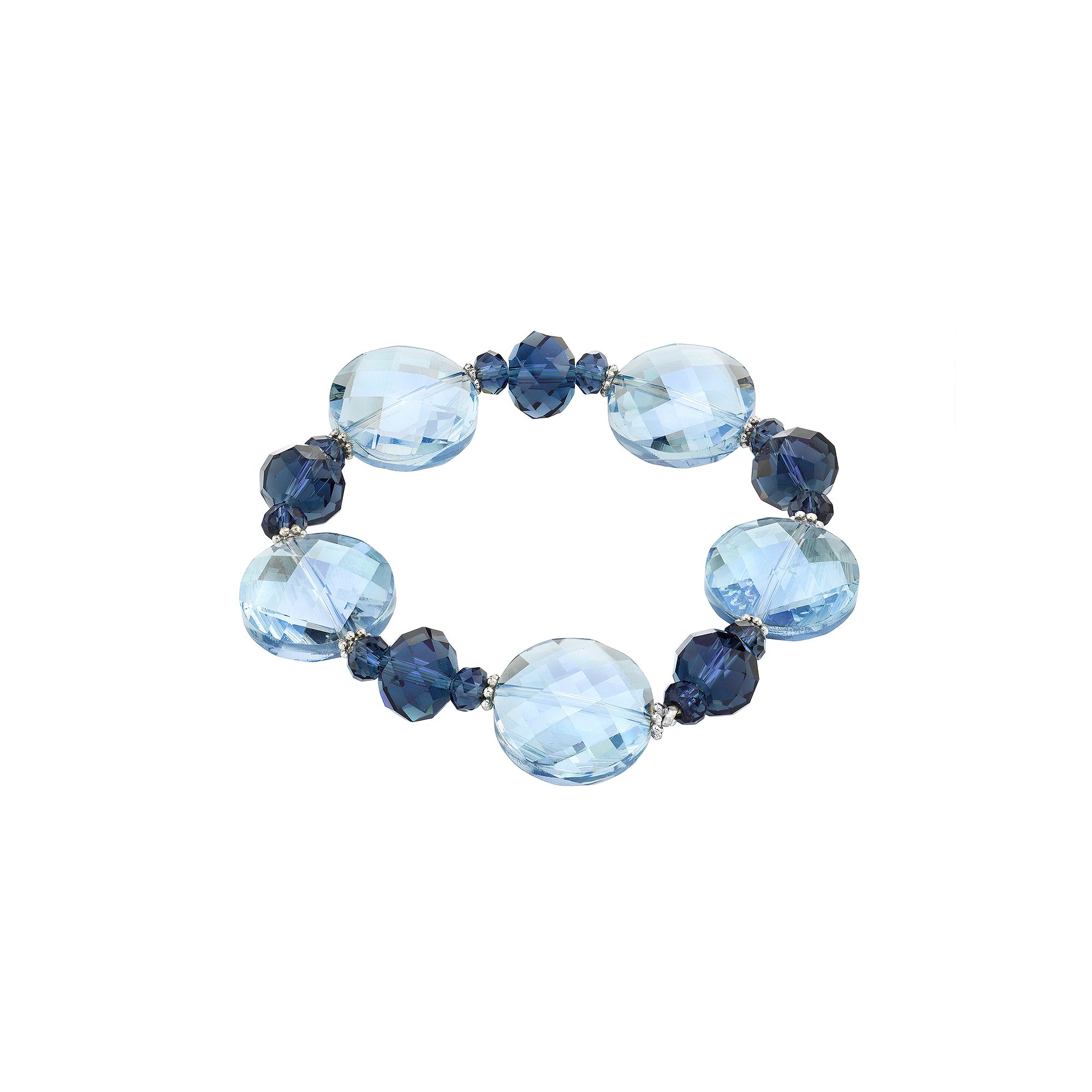 1928 Silver-Tone Montana & Light Grey Faceted Stretch Bracelet, Womens, Bl