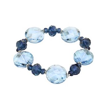 1928 Silver-Tone Montana & Light Grey Faceted Stretch Bracelet