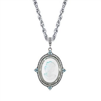 1928 Silver Tone Blue Intaglio Cameo Pendant Necklace