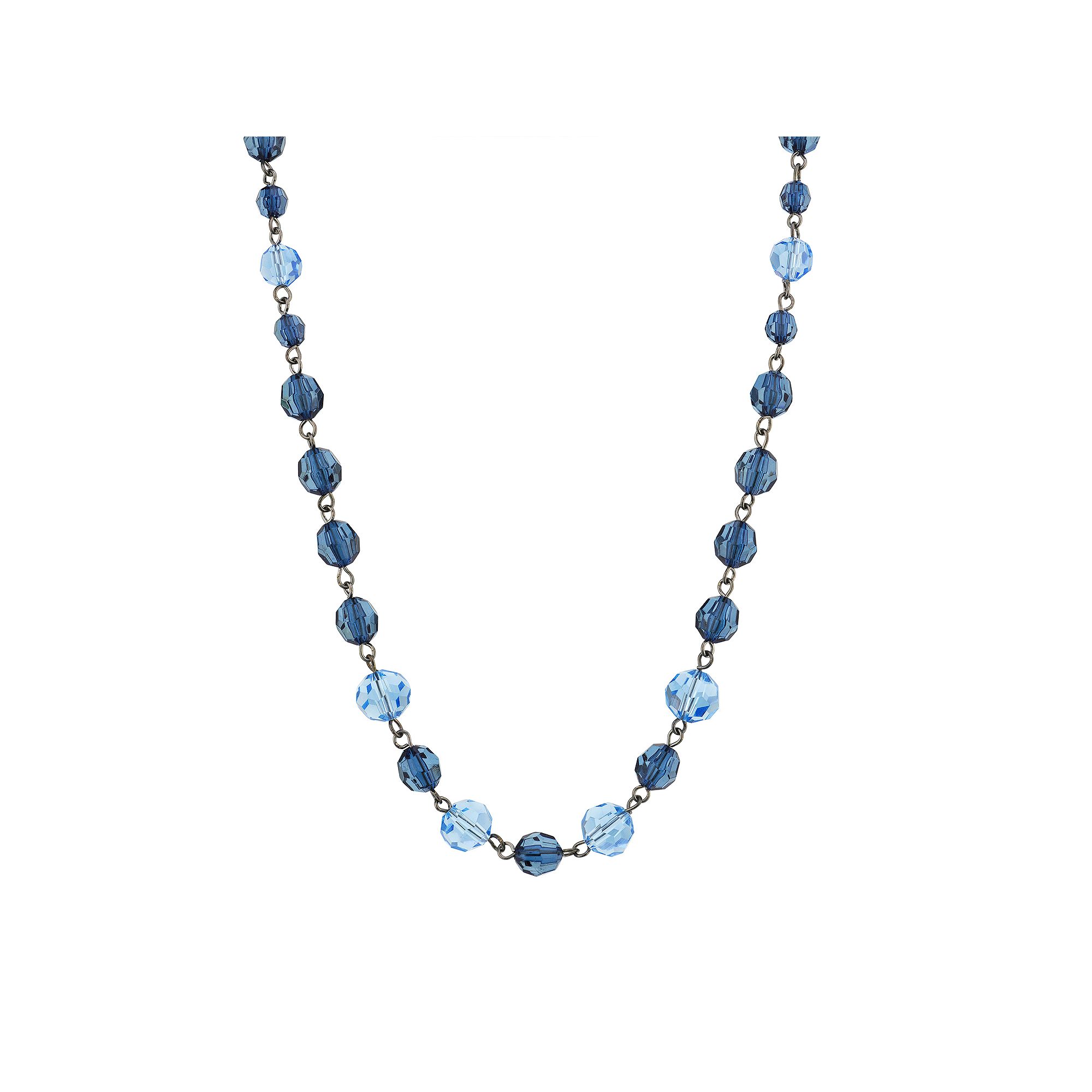 1928 Black & Blue Beaded Single Strand Necklace, Womens