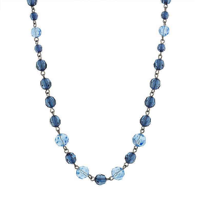 1928 Black & Blue Beaded Single Strand Necklace, Womens
