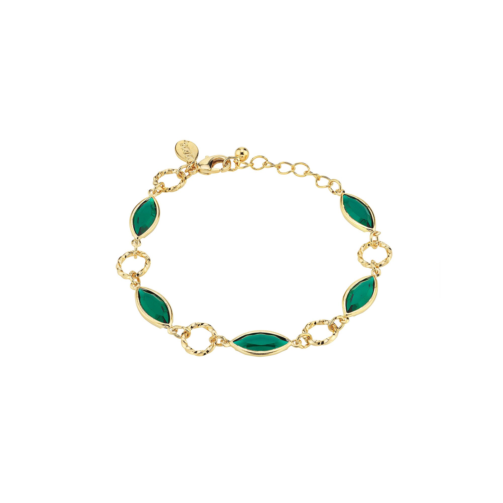 1928 Gold-Tone Green Crystal Link Bracelet, Womens