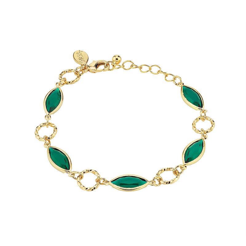 1928 Gold-Tone Green Crystal Link Bracelet, Womens