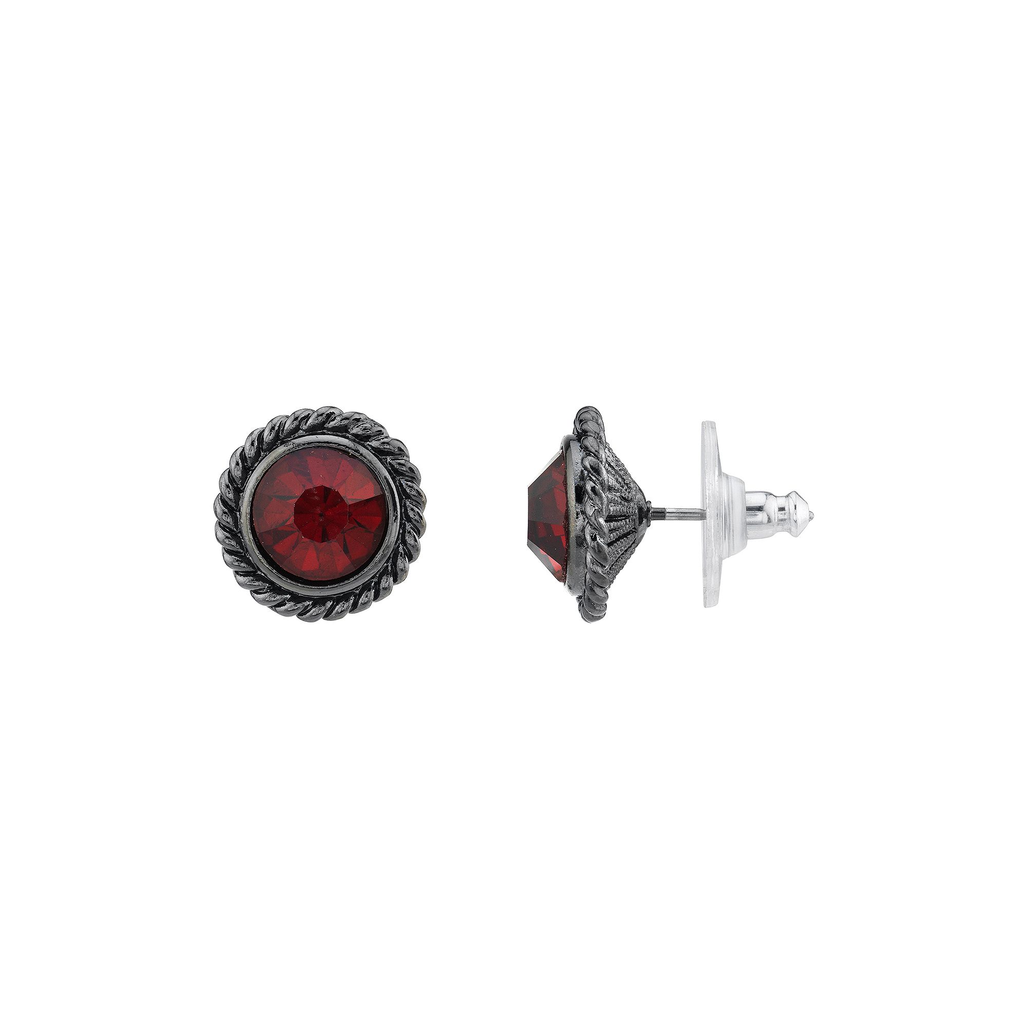 1928 Black Tone Red Simulated Crystal Stud Earrings, Womens
