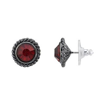 1928 Black Tone Red Simulated Crystal Stud Earrings