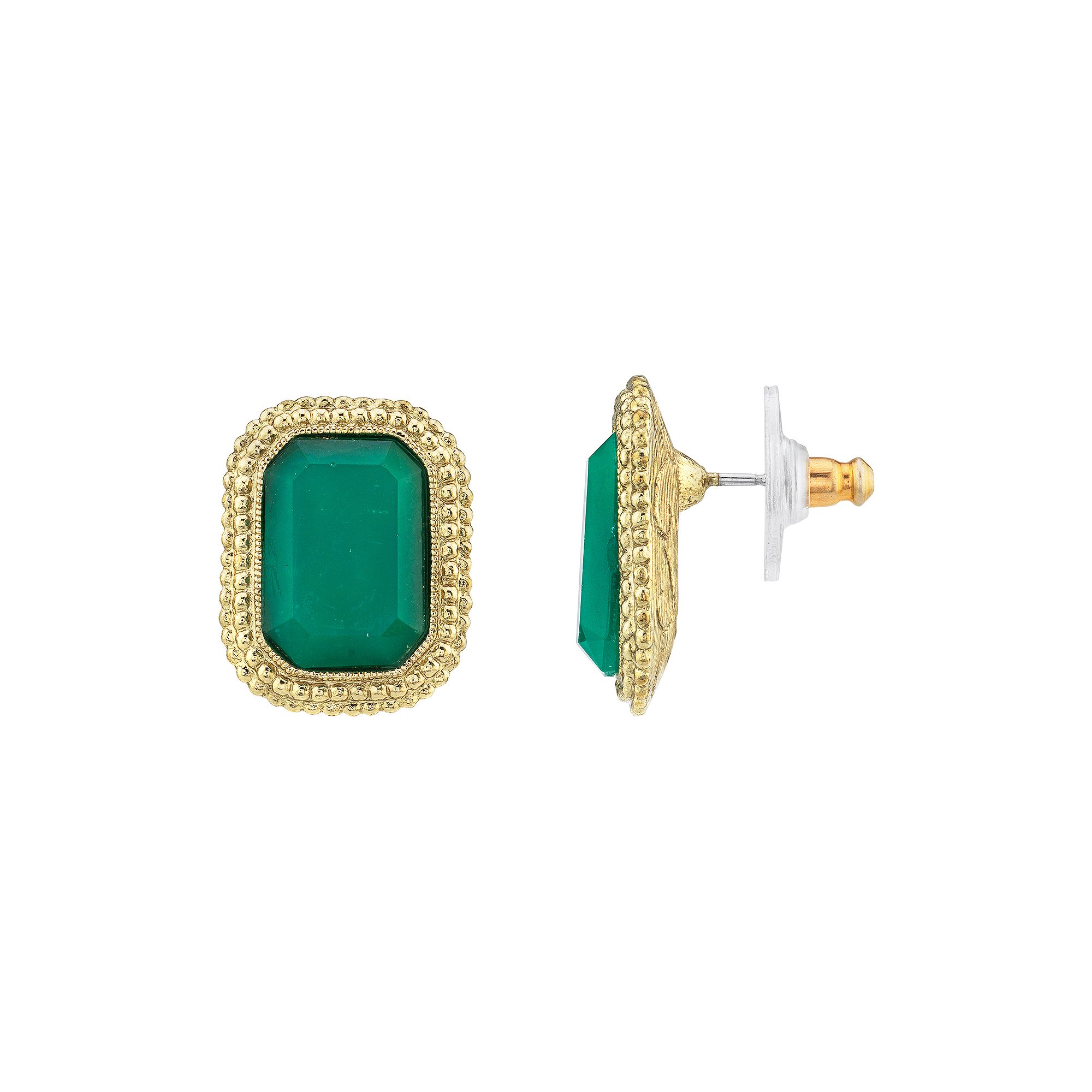 1928 Gold Tone Green Simulated Crystal Stud Earrings, Womens