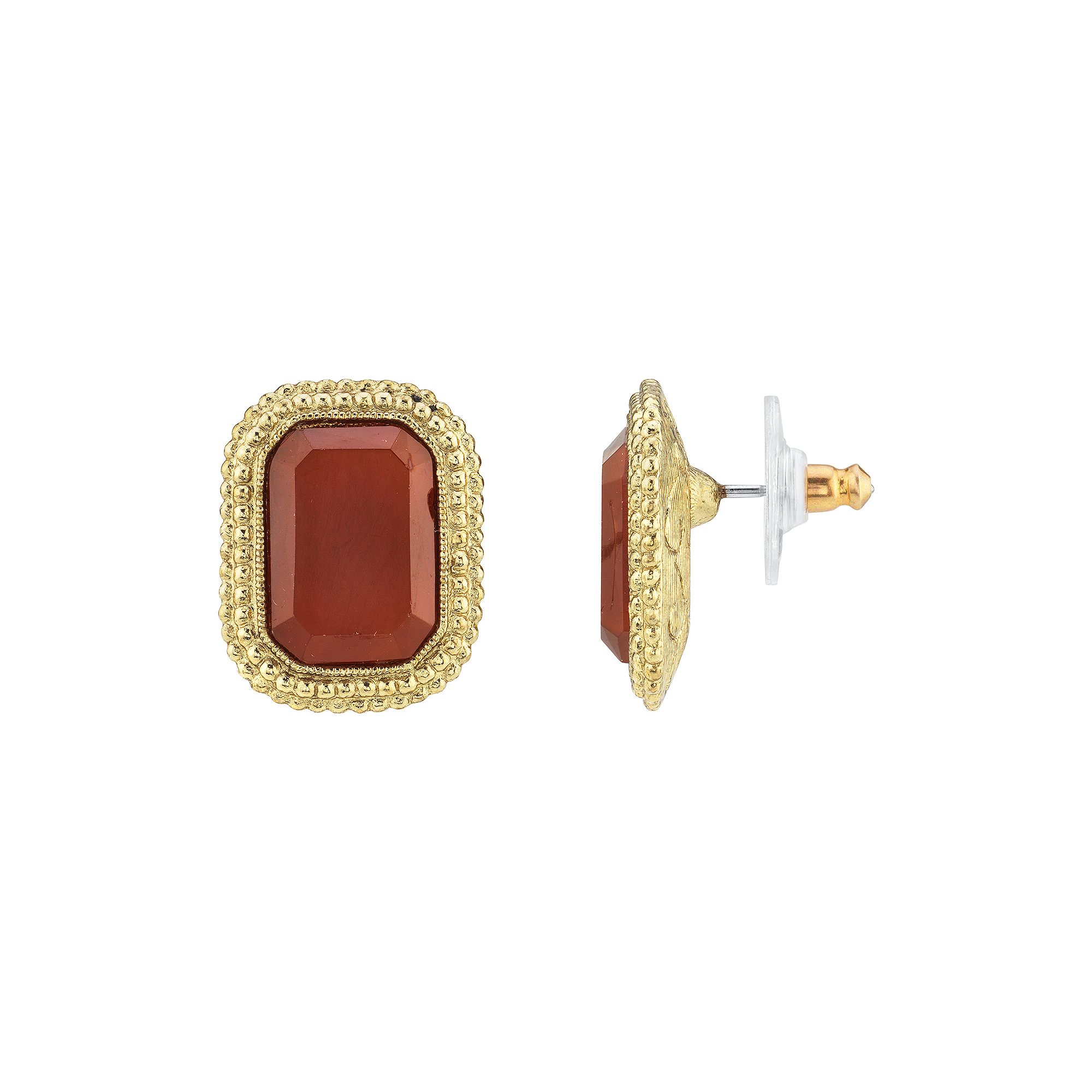 1928 Gold Tone Dark Red Simulated Crystal Stud Earrings, Womens, Orange