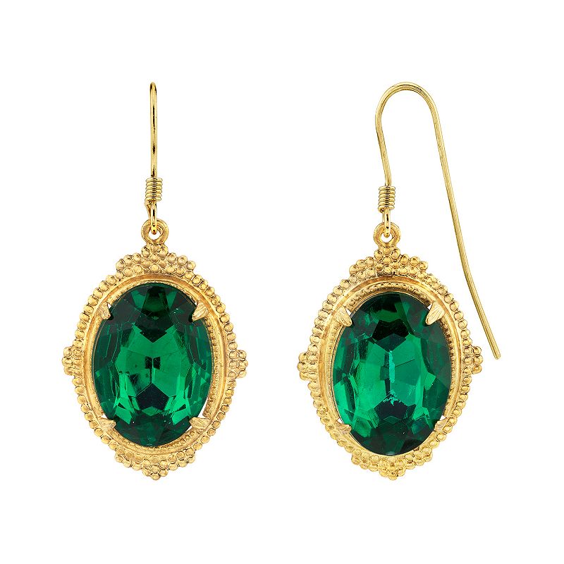 1928 Gold Tone Faceted Green Simulated Crystal Drop Earrings, Womens