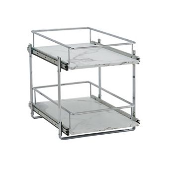 Household Essentials 15-Inch 2 tier Sliding Cabinet Organizer, Extended Length, Chrome & Faux Marble