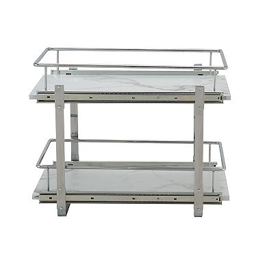 Household Essentials 15-Inch 2-Tier Sliding Cabinet Organizer, Extended Length, Chrome & Faux Marble