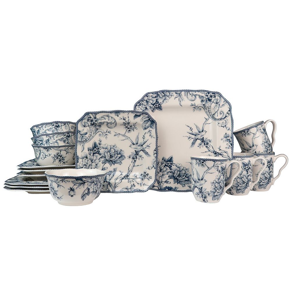 222 Fifth Adelaide Blue 16-pc. Square Dinnerware Set