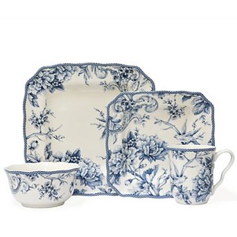 222 Fifth Adelaide Blue 16 pc Square Dinnerware Set
