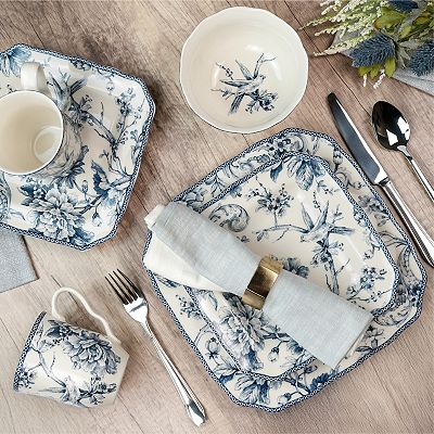 222 Fifth Adelaide Blue 16-pc. Square Dinnerware Set