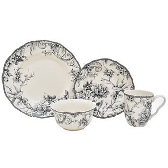 222 Fifth Adelaide Grey 16 pc Dinnerware Set