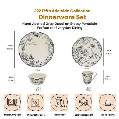 222 Fifth Adelaide Grey 16-pc. Dinnerware Set