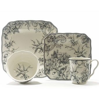222 Fifth Adelaide Grey 16 pc Square Dinnerware Set